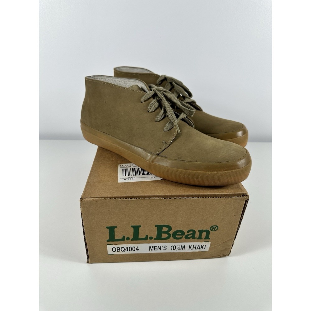 L.L. Bean Khaki‎ Leather Chukka Boots Mens 10 1/2 M Lace Up NEW
